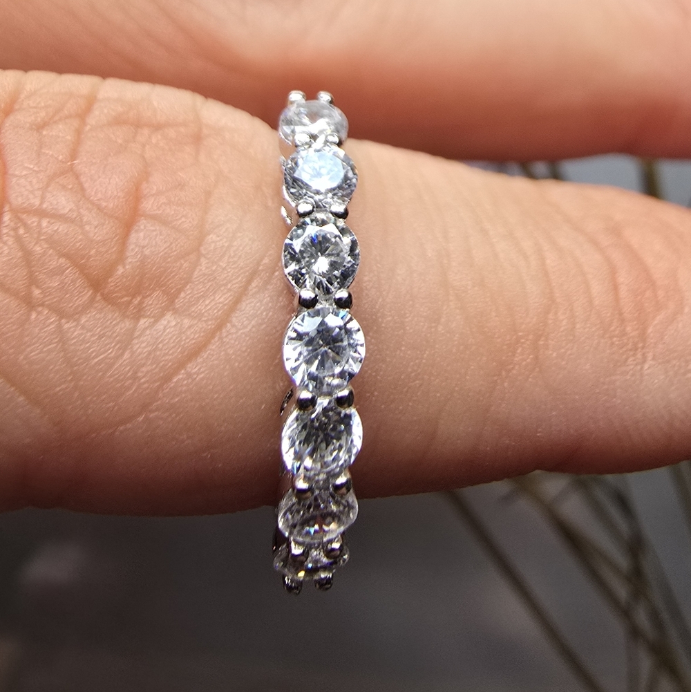 Sterling Silver Half Eternity Ring Size 5.5 | Stackable Band | Minimalist - Picture 3 of 5